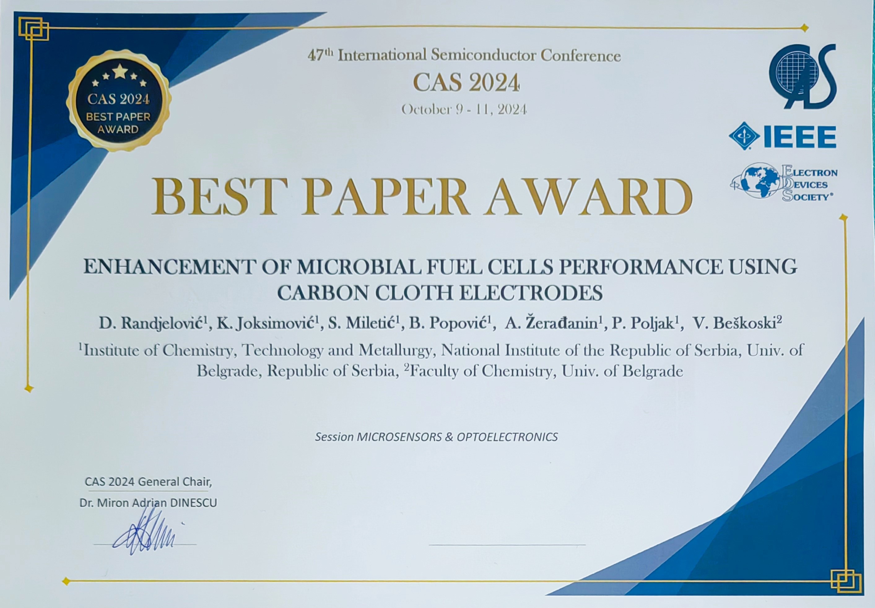 Best Paper Award CAS2024